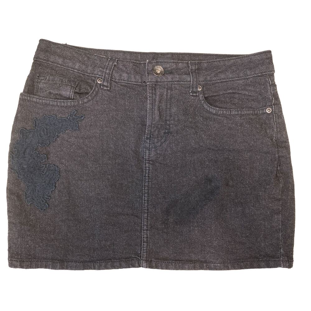Behnaz Sarafpour Black Denim Mini Skirt Lace Details Size 3
